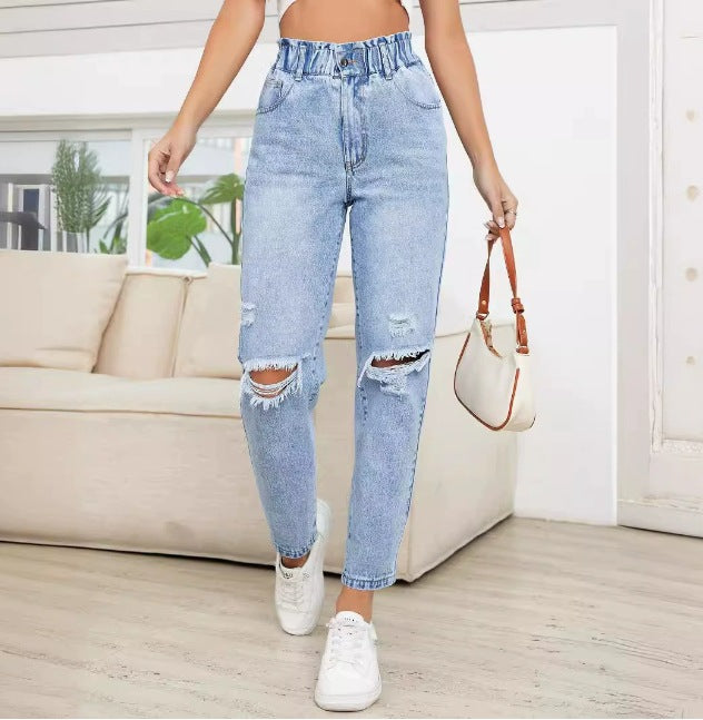 Women's Trendy Thin Looking Ripped Straight Denim Jeans