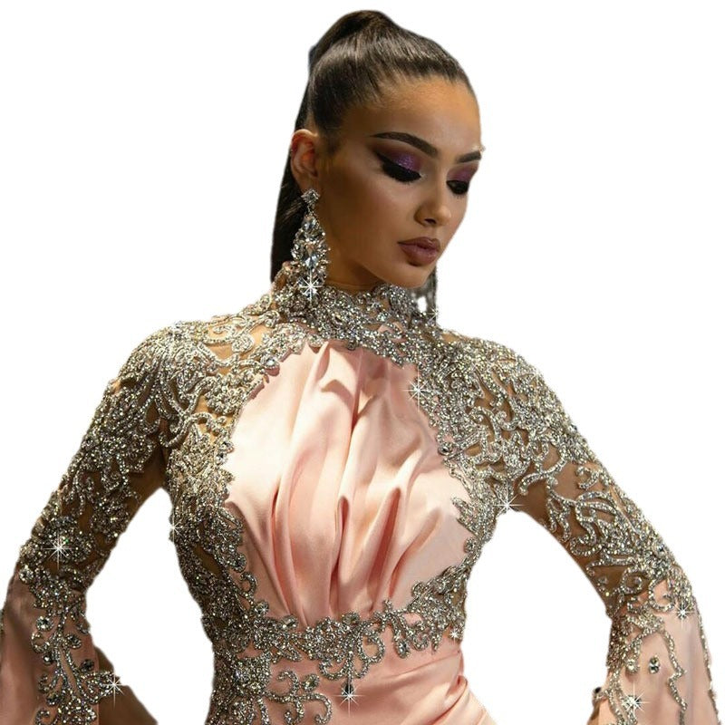 Women's Turtleneck Long Sleeve Slit Irregular Dress