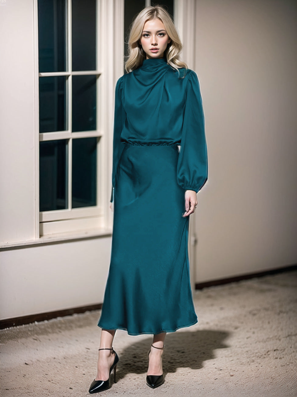 Women's Autumn High-grade Satin Long Sleeve Loose Dresses
