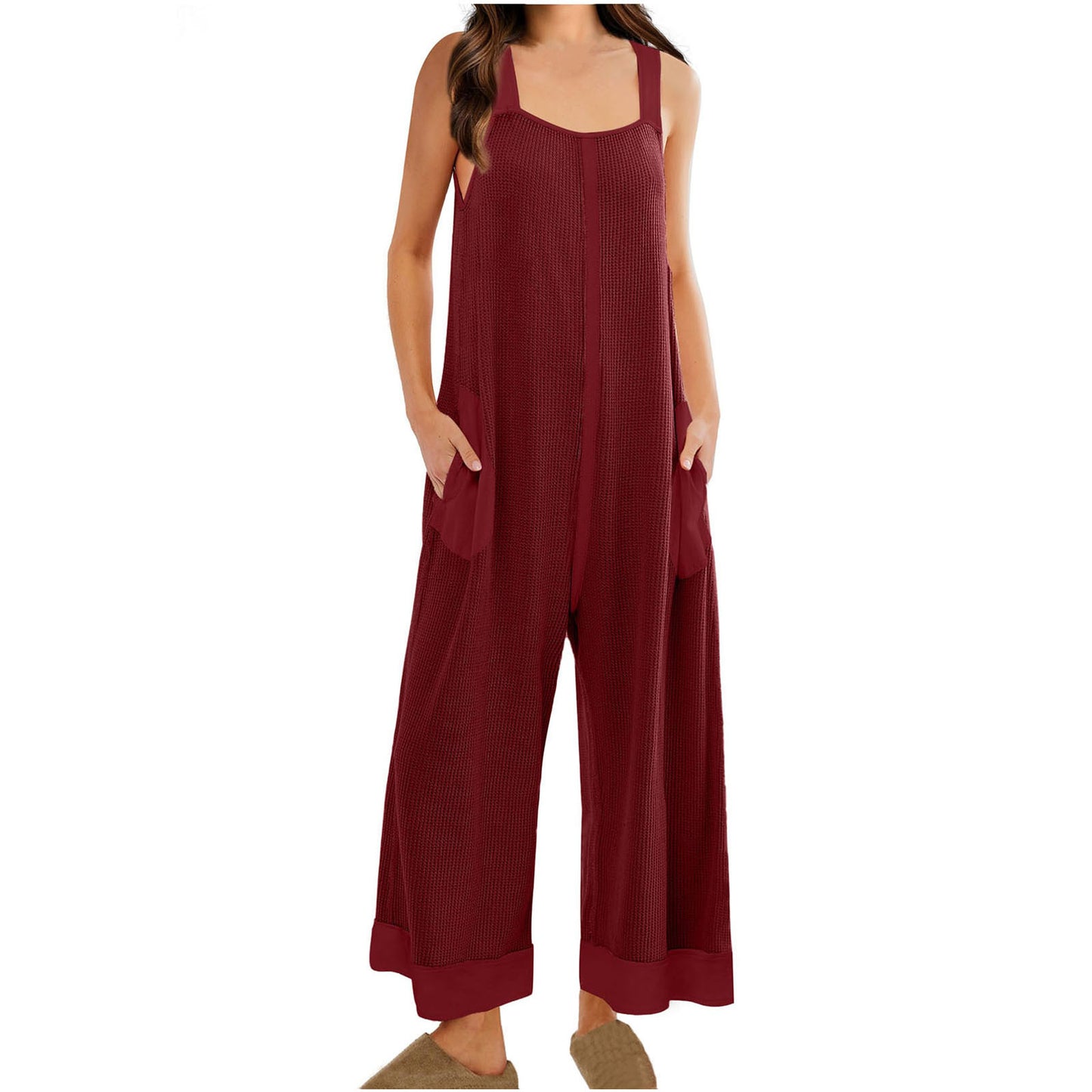 Women's Casual Loose Sleeveless One-piece Stitching Trousers Jumpsuits