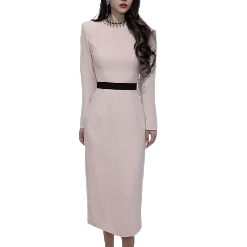 Stylish Graceful Simple Diamond Beaded Color Matching Dress