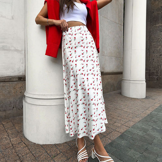 Print Spring Elegant High Waist A- Line Skirts