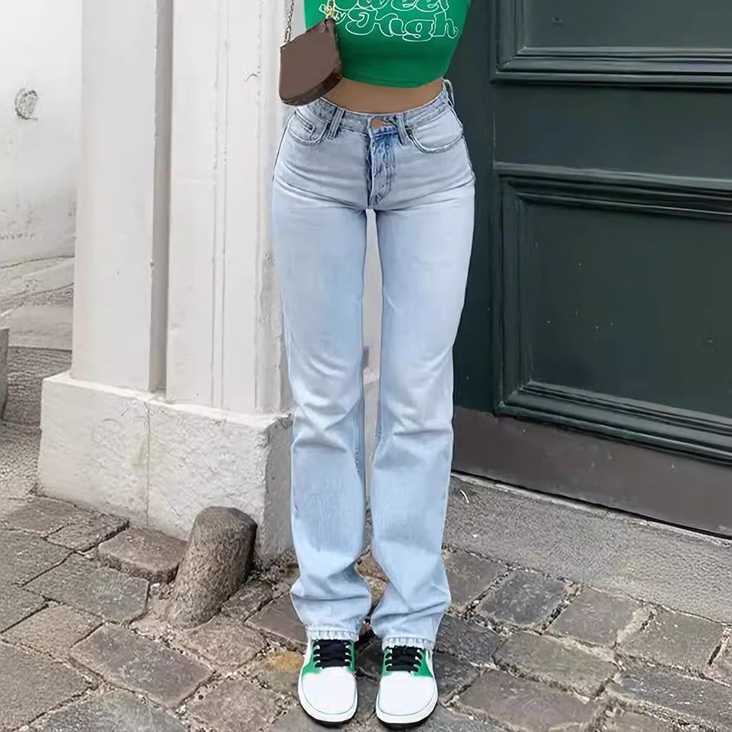 Women's Light Blue Slim High Waist Elastic Jeans