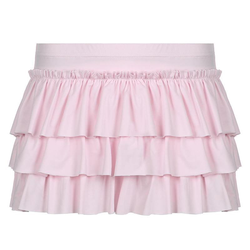 Pink Low Waist Back Hip Bow Pleated Hot Sexy Skirts