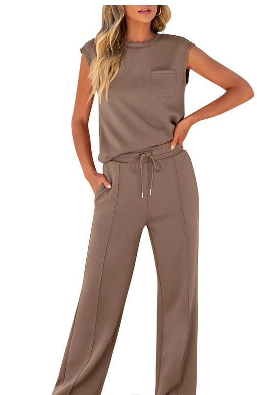 Women's Sleeveless Casual High Elastic Loose Two-piece Suits