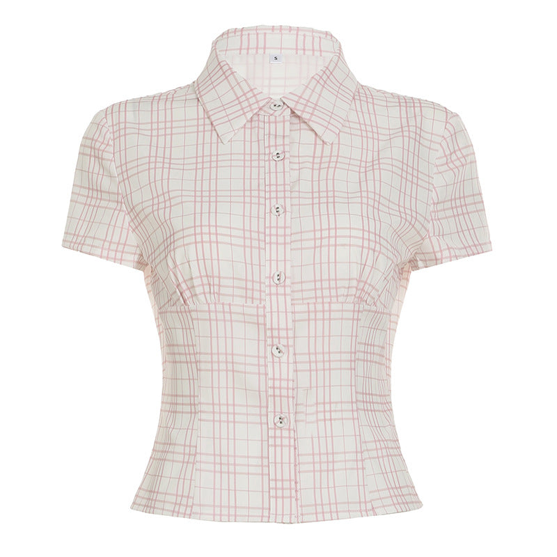 Women's Organ Pleated Solid Color Collar Short-sleeved Blouses