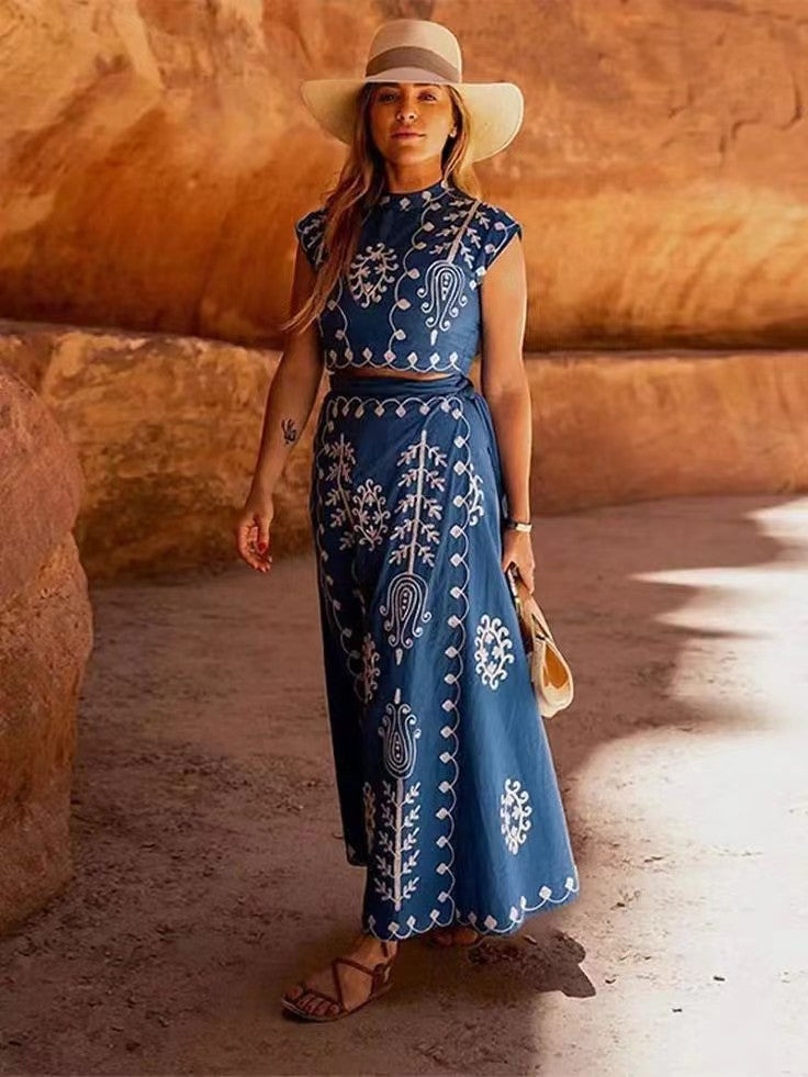 Fashion Printing Vacation Style Two-piece Dress Dresses