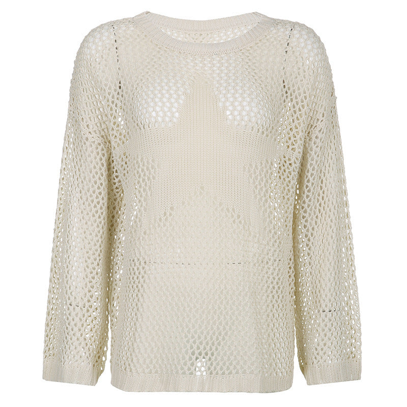 Women's Idle Style Loose Long-sleeved Sexy Cutout Pure Color Slimming Sweaters