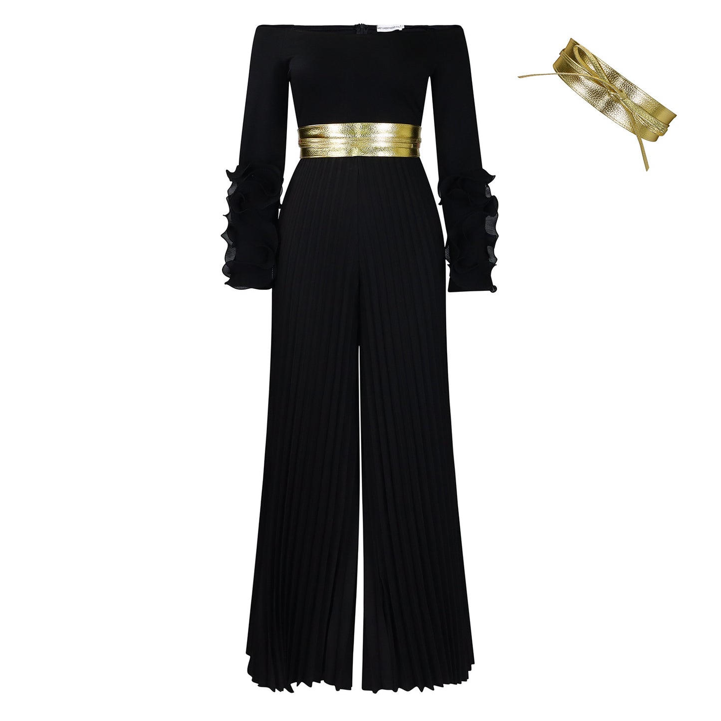 Fashion Ruffle Sleeve Solid Color Pleated Jumpsuits