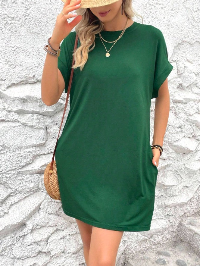 Women's Solid Color Round Neck Loose Sleeve Dress