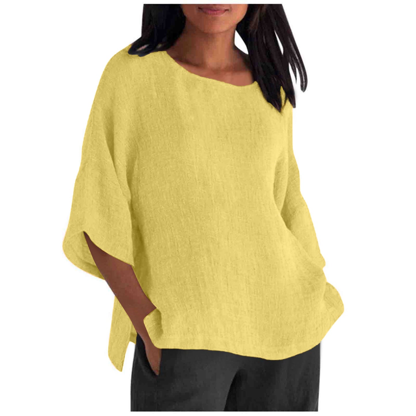 Women's Delivery Three-quarter Sleeve Round Neck Cotton Blouses