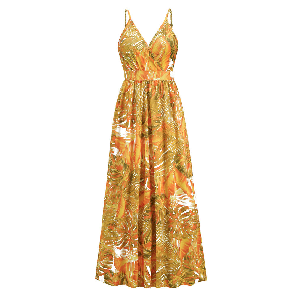 Women's Bohemian Printed Maxi Dress Sexy Strap Dresses