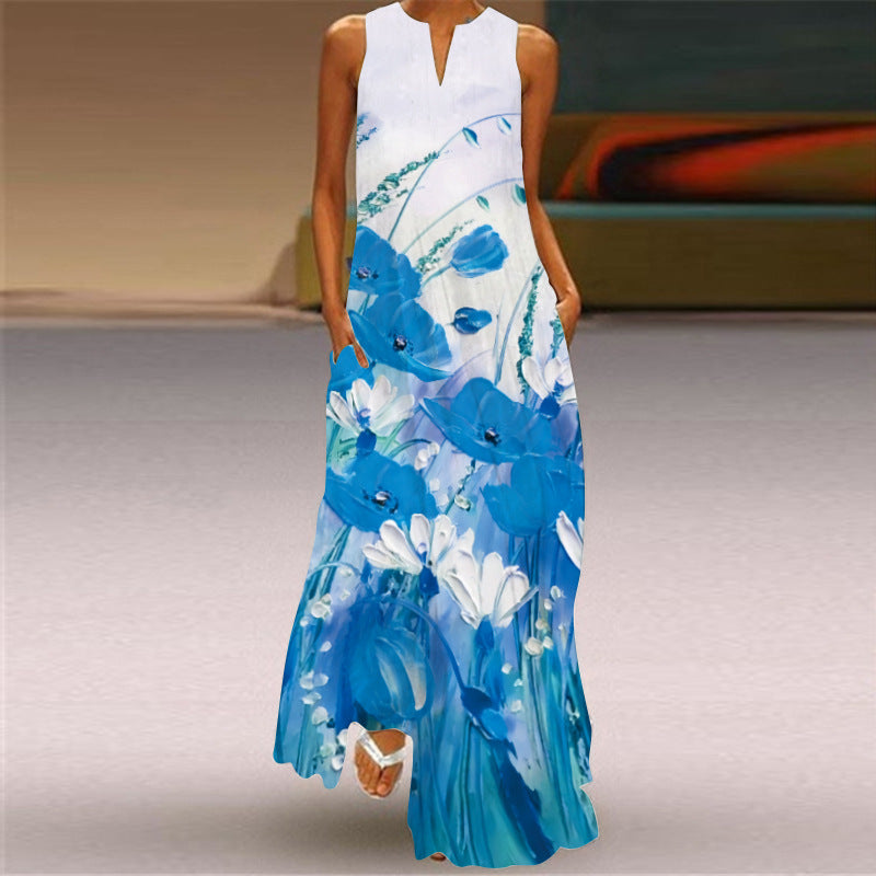 Women's Summer Sleeveless Dress Printed Emerald Dresses