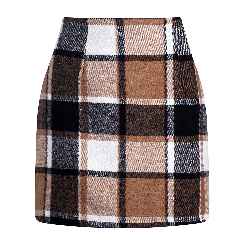 Women's High Waist Tartan Tight Pencil Wool Skirts