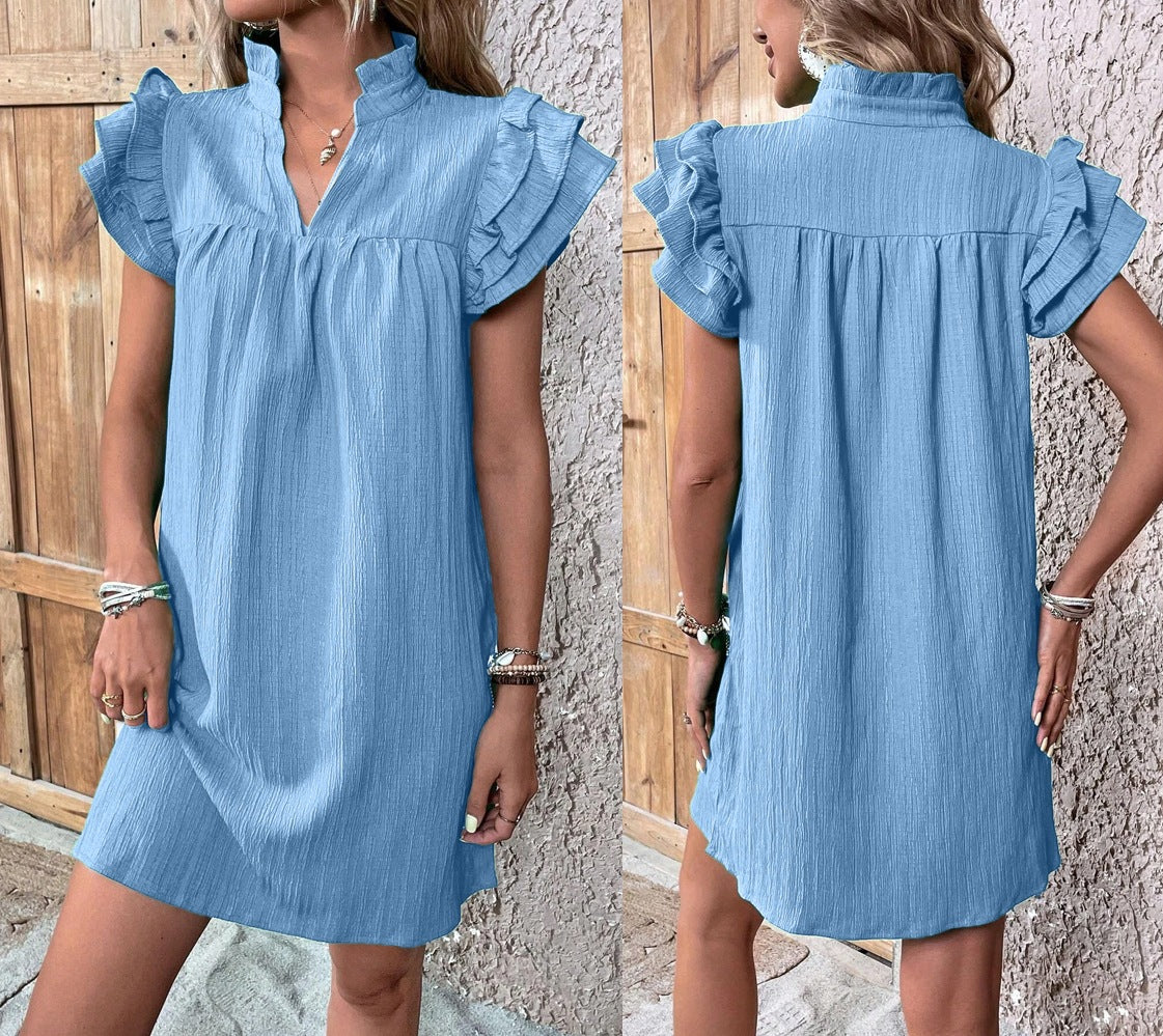 Women's Summer Fashion Versatile Ruffle Sleeve Pullover Dresses