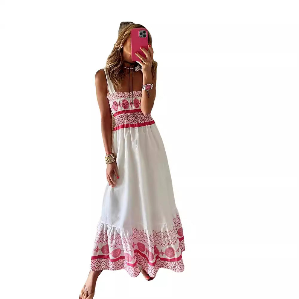 Summer Lace Printing Sweet Elastic Bohemian Dresses