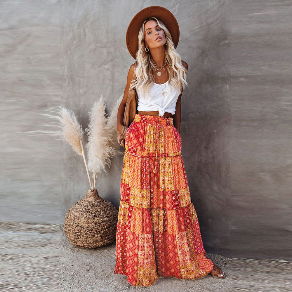 Bohemian Style Loose Casual High Waist Skirts