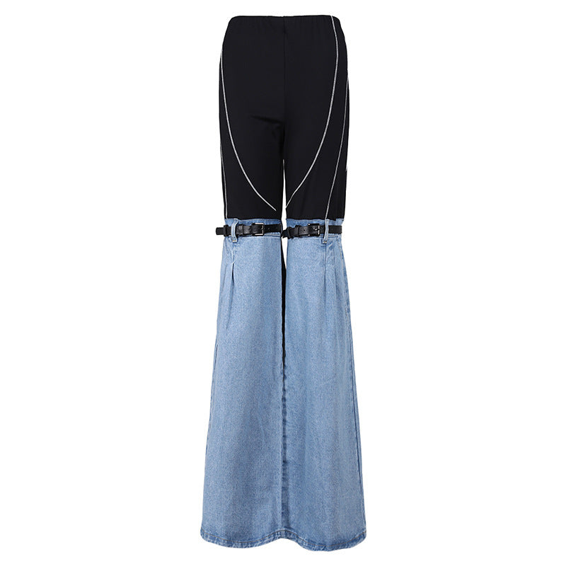 Women's Sense Color Contrast Patchwork Spring Niche Personality High Jeans