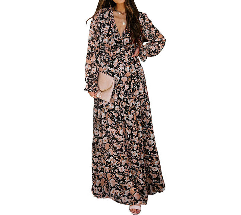 Women's Long Sleeve Fashion Print Fairy Elegant Dresses