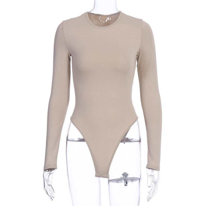Women's Tight Bottoming Round Neck Long Sleeve Jumpsuits