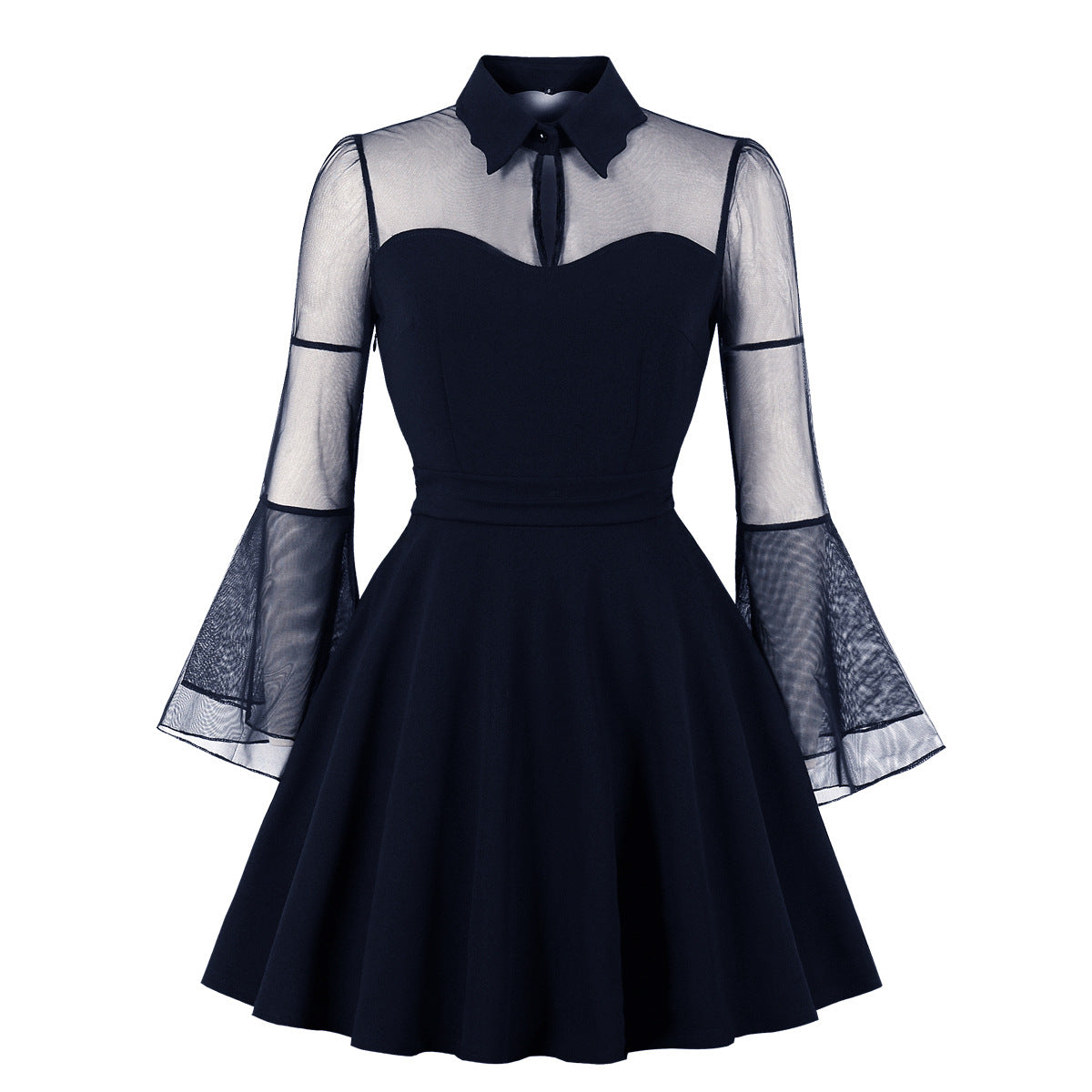 Women's Gothic Style Dark Black Queen Mesh Long Dresses