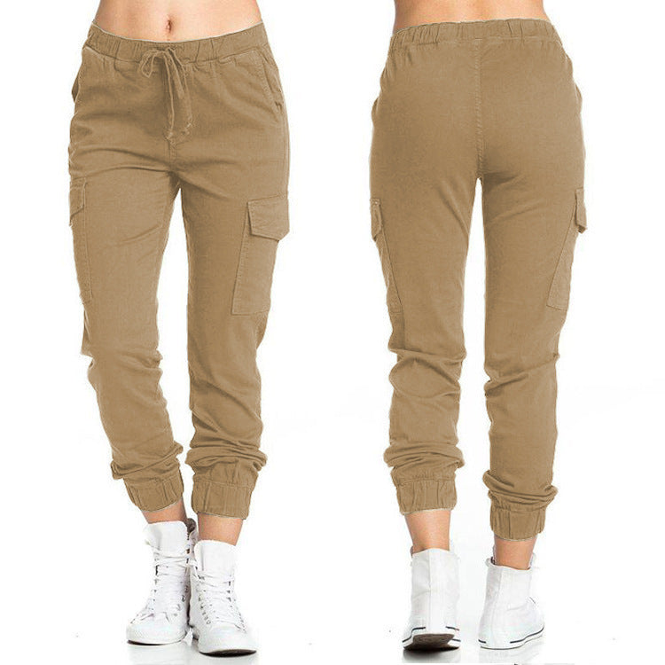 Women's Elastic Waist Thin Rope Side Pocket Pants