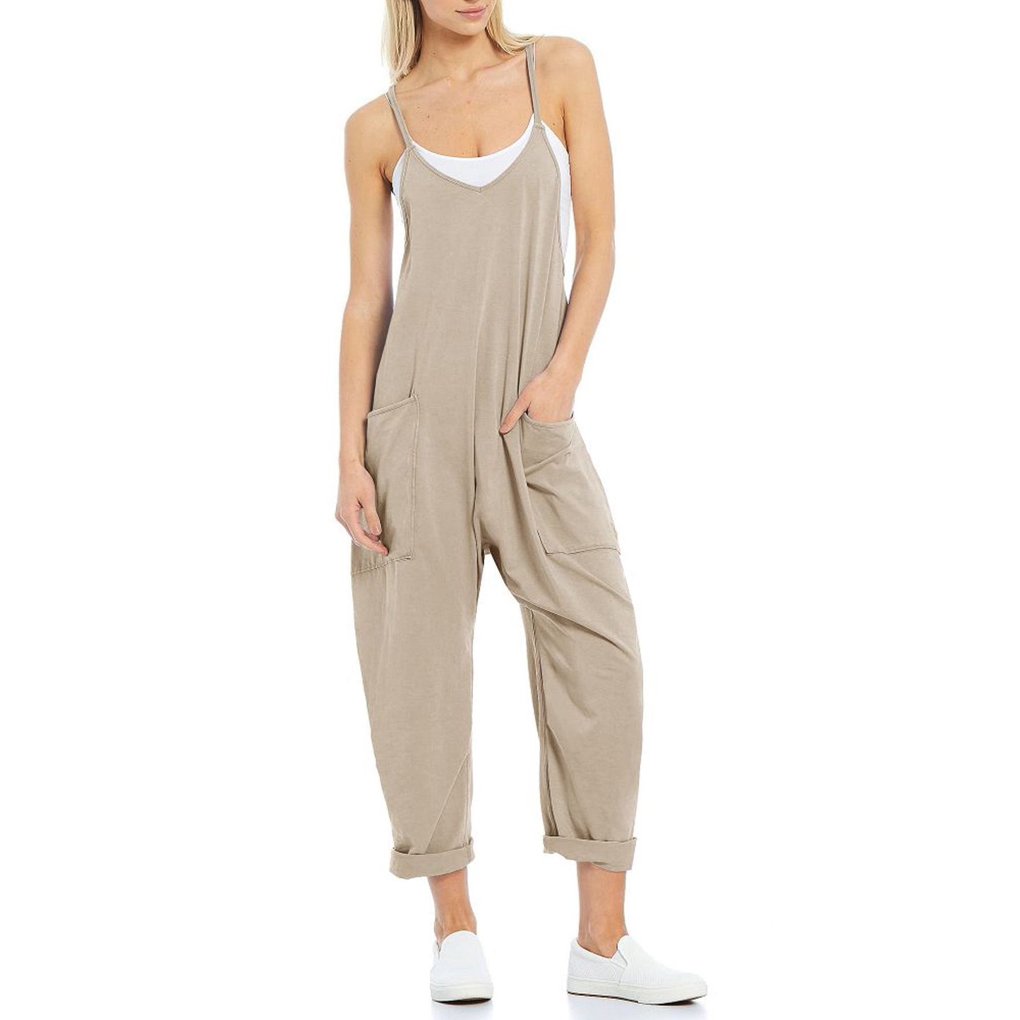 Women's Casual Pocket Spaghetti Straps Knitted One-piece Jumpsuits