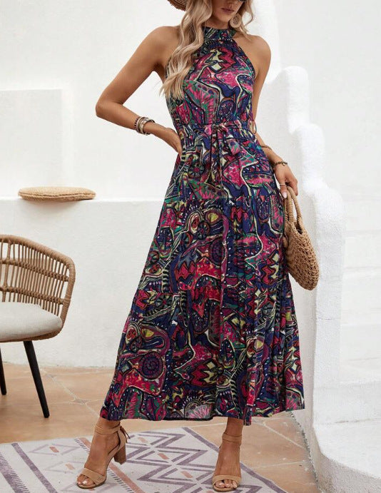 Women's Bohemian Retro Halter Dress Female Dresses