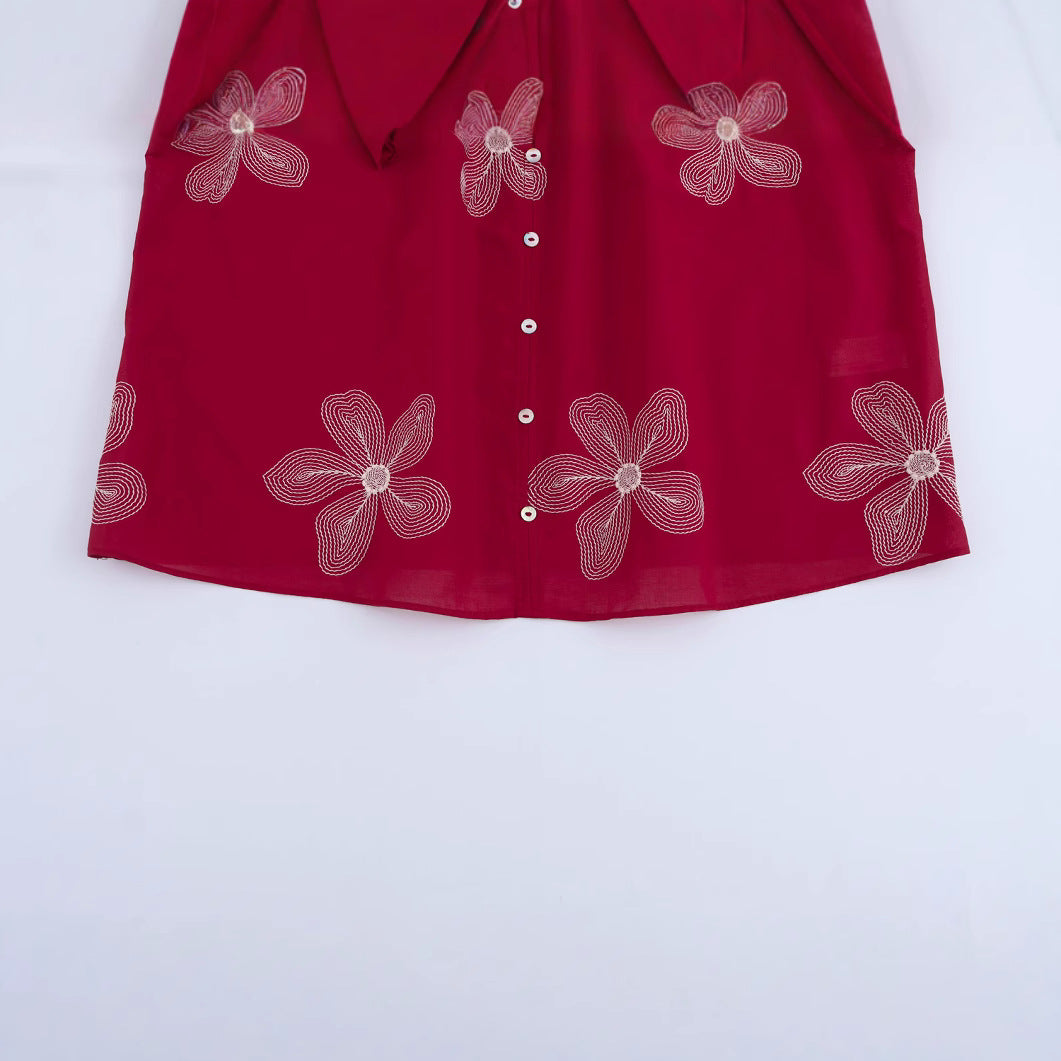 Women's Spring Long Sleeve Loose Embroidered Shirt Blouses