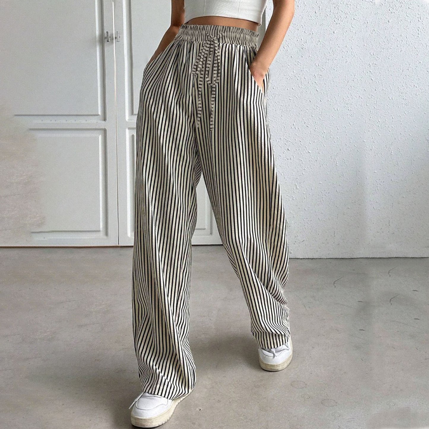 Women's Classy Slouchy Striped Casual Trousers Pants
