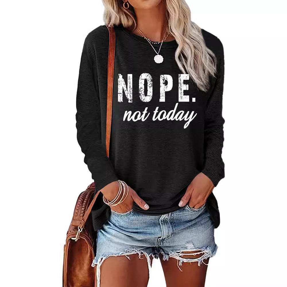 Women's Letter Print Long Sleeve Round Neck Blouses