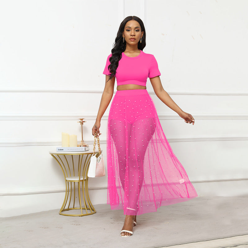 Fashion Out Beach Beaded Tulle Sleeve Suits