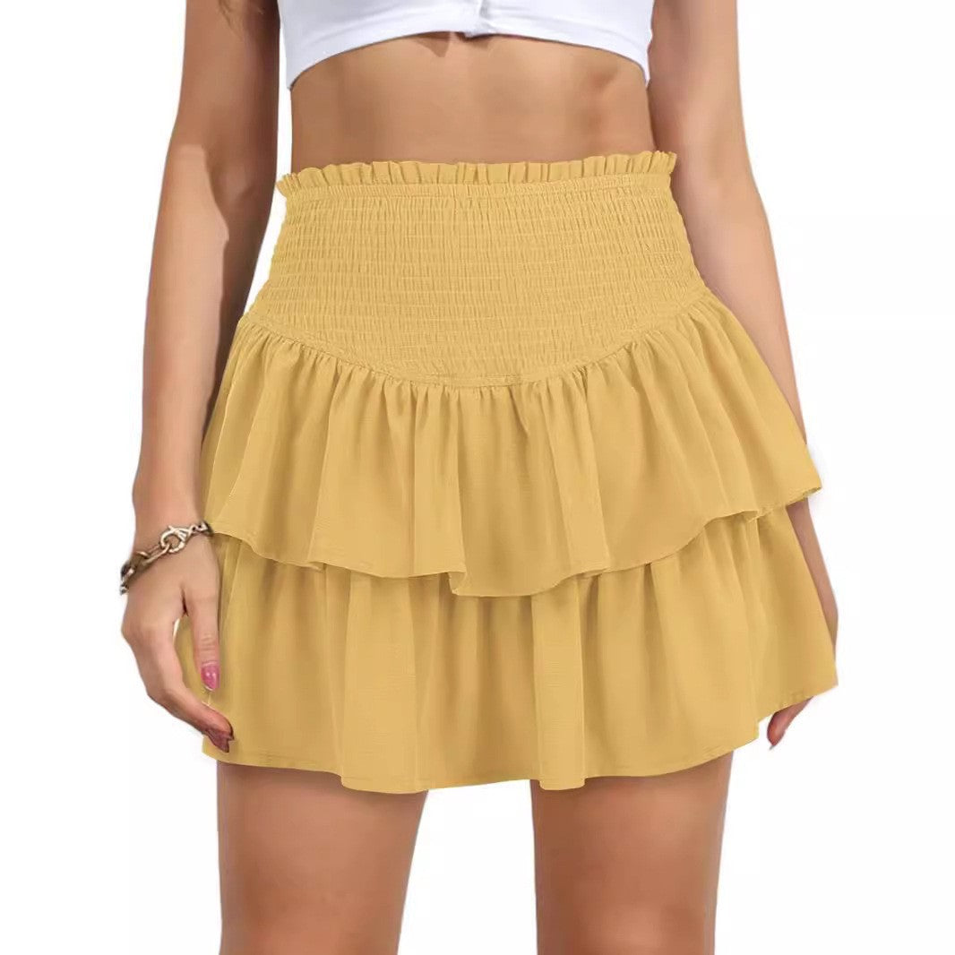Women's High Waist Slimming Solid Color Pleated Elegant Skirts