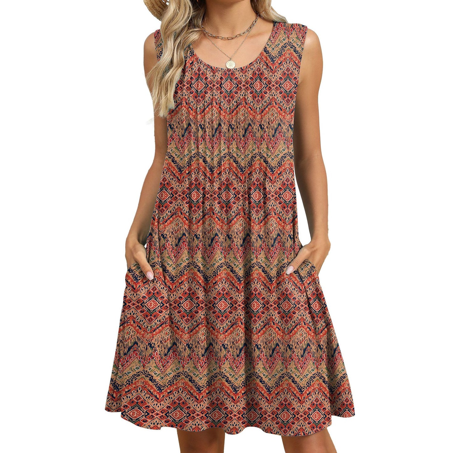 Women's Classic Printed Loose Pockets Dress Dresses