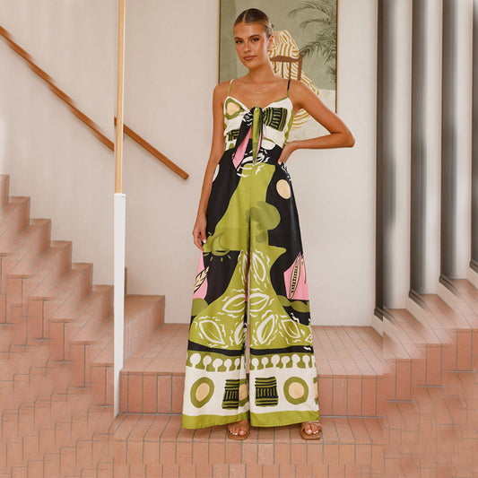 Women's Casual Fashion Digital Printing Chest Strap Jumpsuits