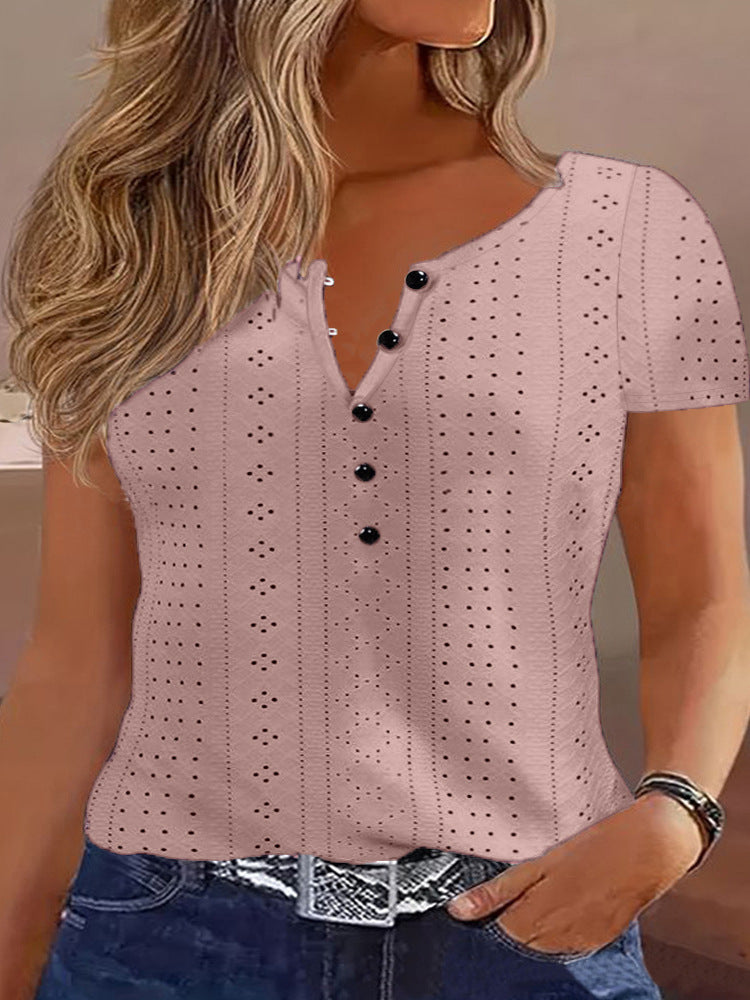 Women's Casual Loose Comfortable Round Neck Jacquard Blouses