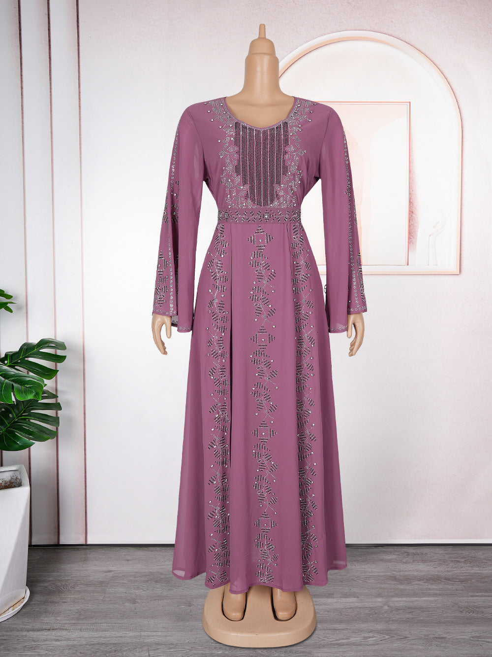 Women's Fashion Elegant Dress Rhinestone Muslim Plus Size