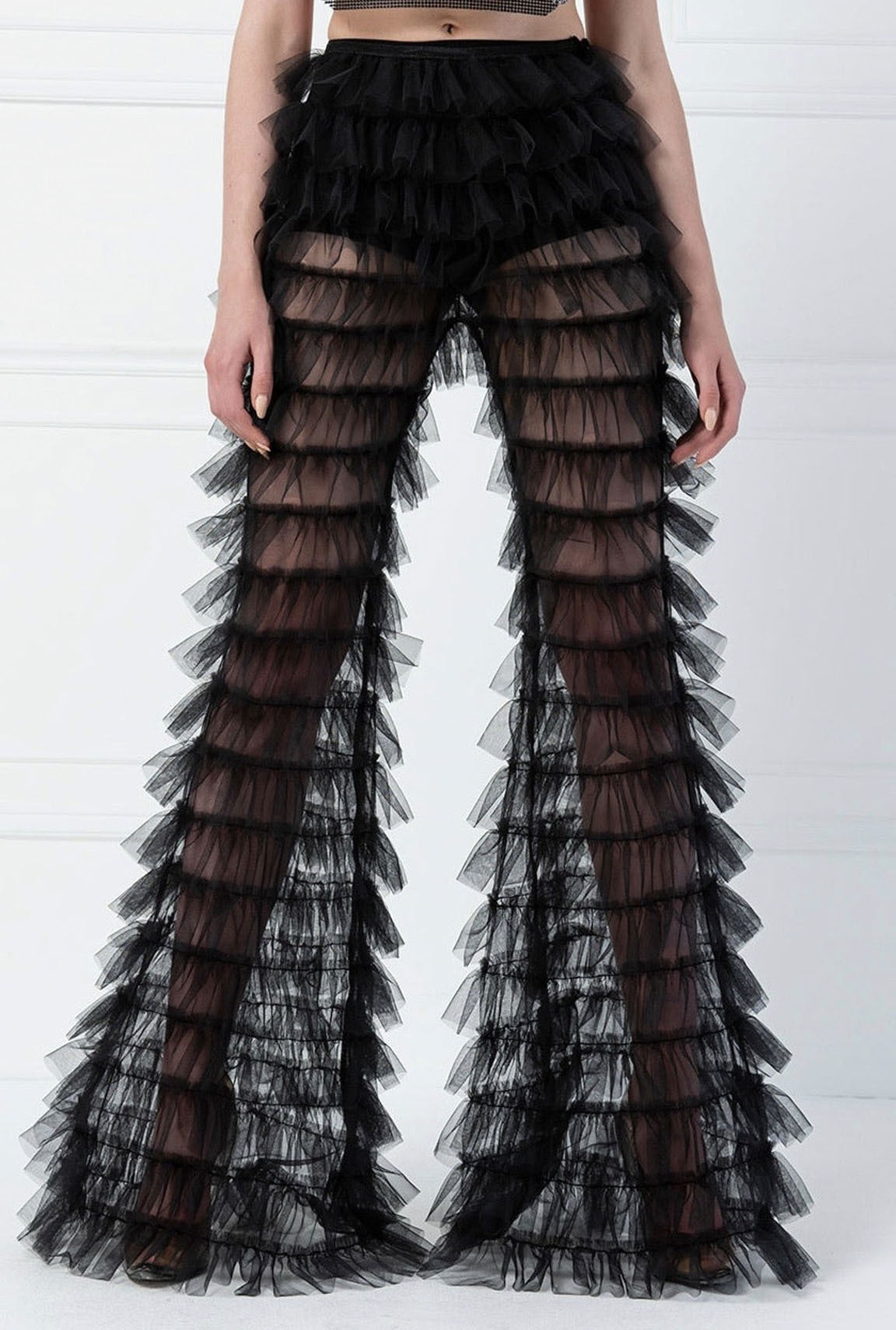Fashion Layered Mesh Bell-bottoms Sexy Trousers Pants