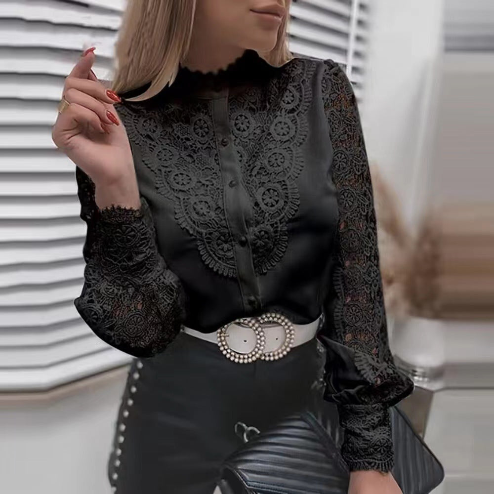 Women's Wear Design White Lace Long Sleeve Blouses