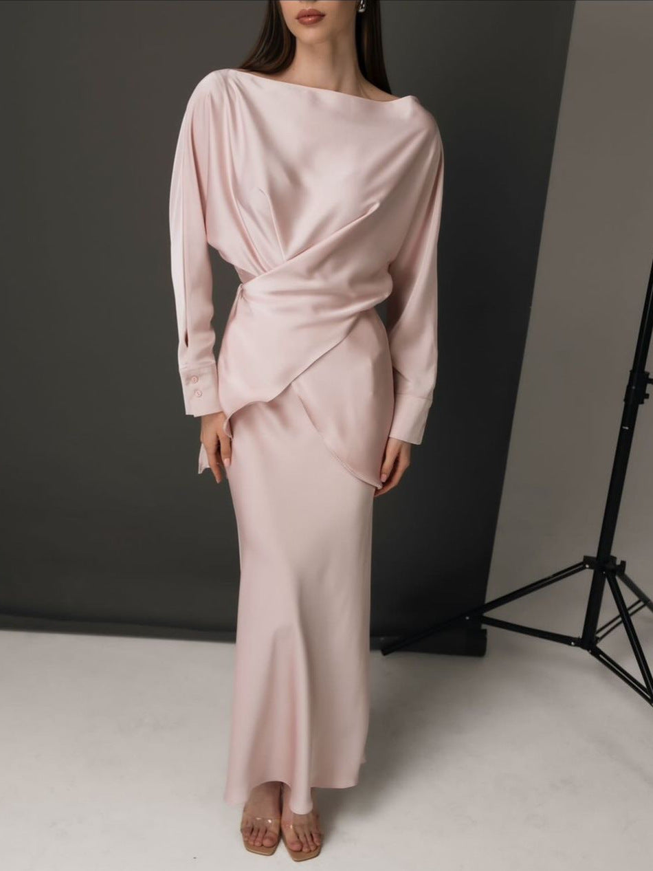 Women's Hot Elegant Graceful Satin Long-sleeved Two-piece Tops