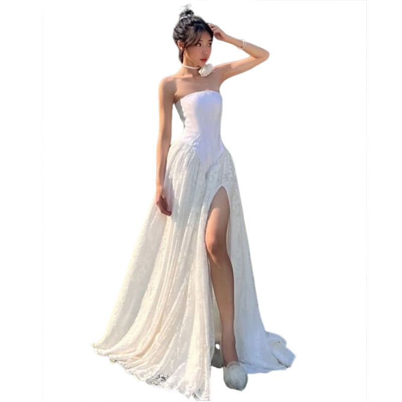 Women's Color High Fork Waist Temperament Slimming Dresses