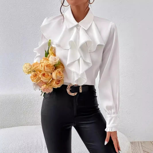 Women's Fashion Design Ruffled Laminated Decoration Shirt Blouses