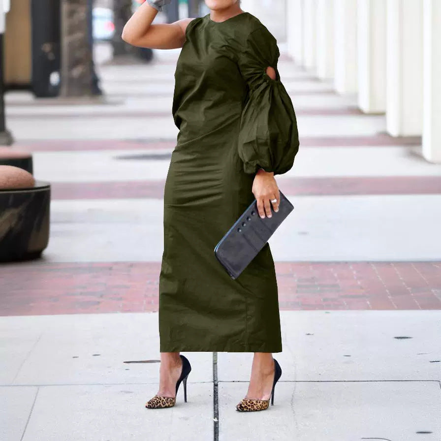Women's Solid Color Single Sleeve Hollow Out Side Dresses