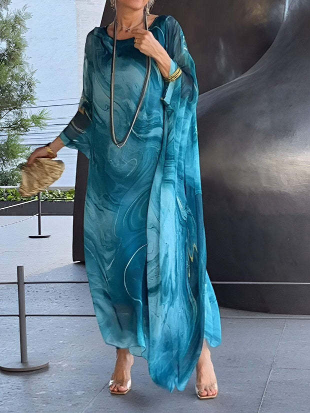 Commuter Chiffon Printed Dress Marble Texture Dresses