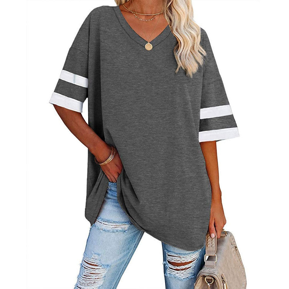 Women's Loose Half Sleeve Contrast Color T-shirt Tops