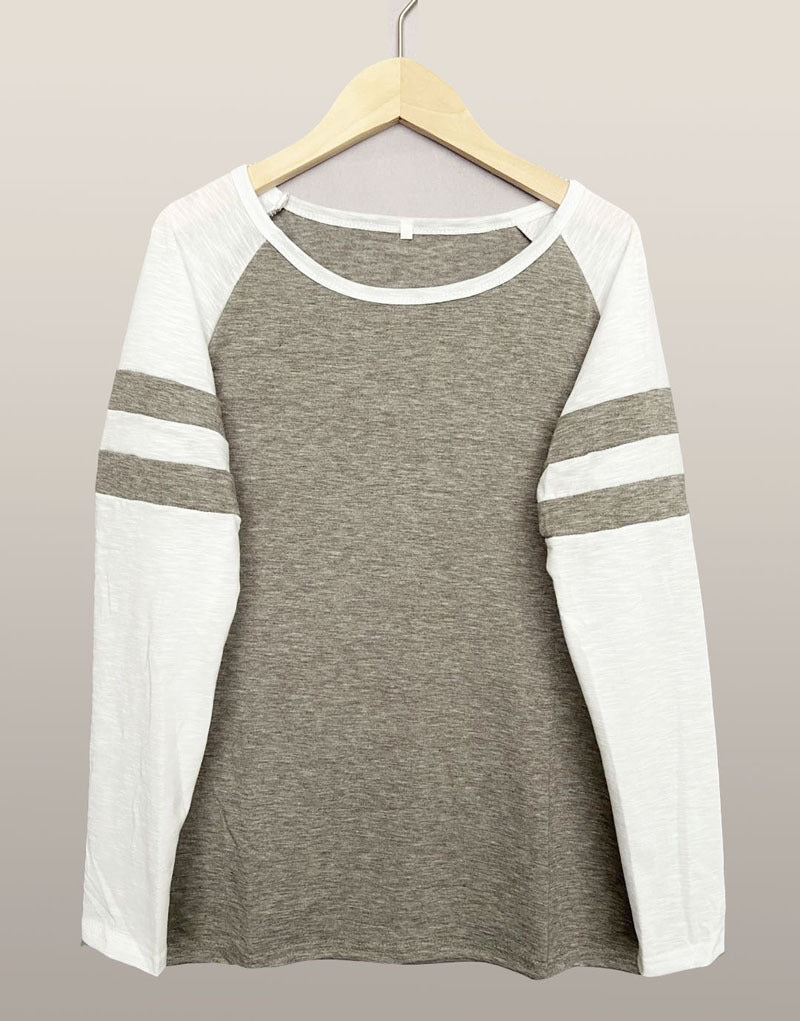 Striped Stitching Long Sleeve T-shirt Round Blouses