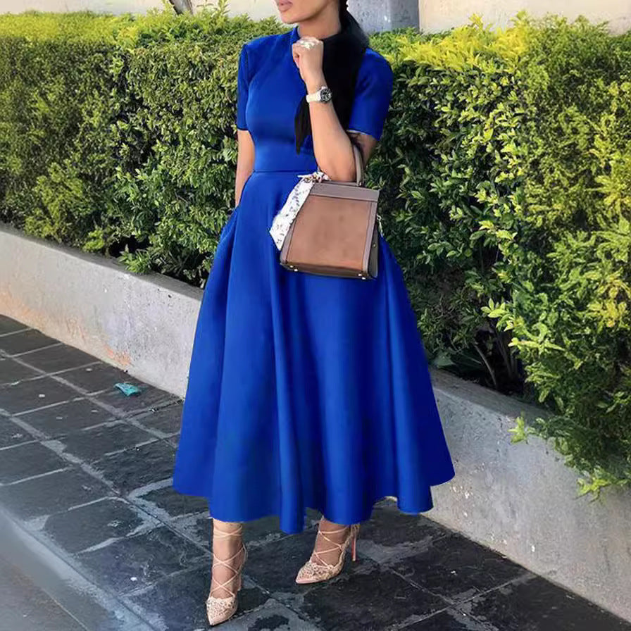 Women's Neck Sleeve Temperament Slimming Large Hem Dresses