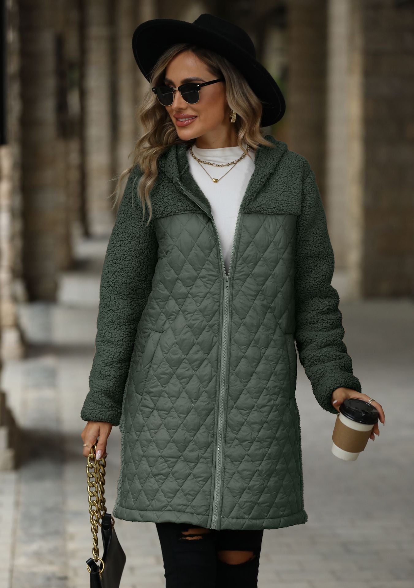 Women's Unique Loose Hooded Zipper Plush Coats