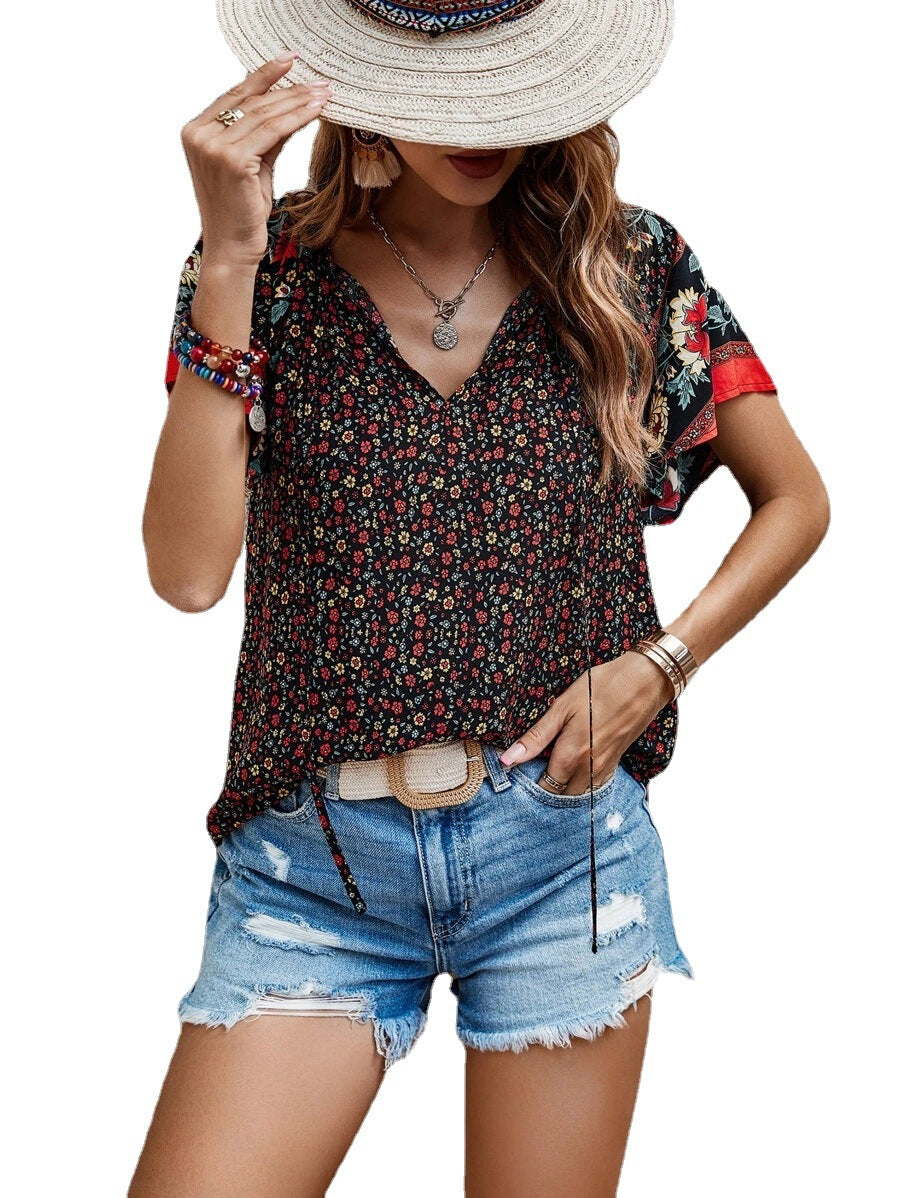 Women's Summer Casual National Style Printed Sleeve Blouses