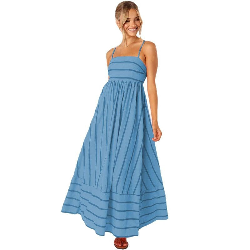 Women's Elegant Vacation Style Suspender Stripes Dress Dresses